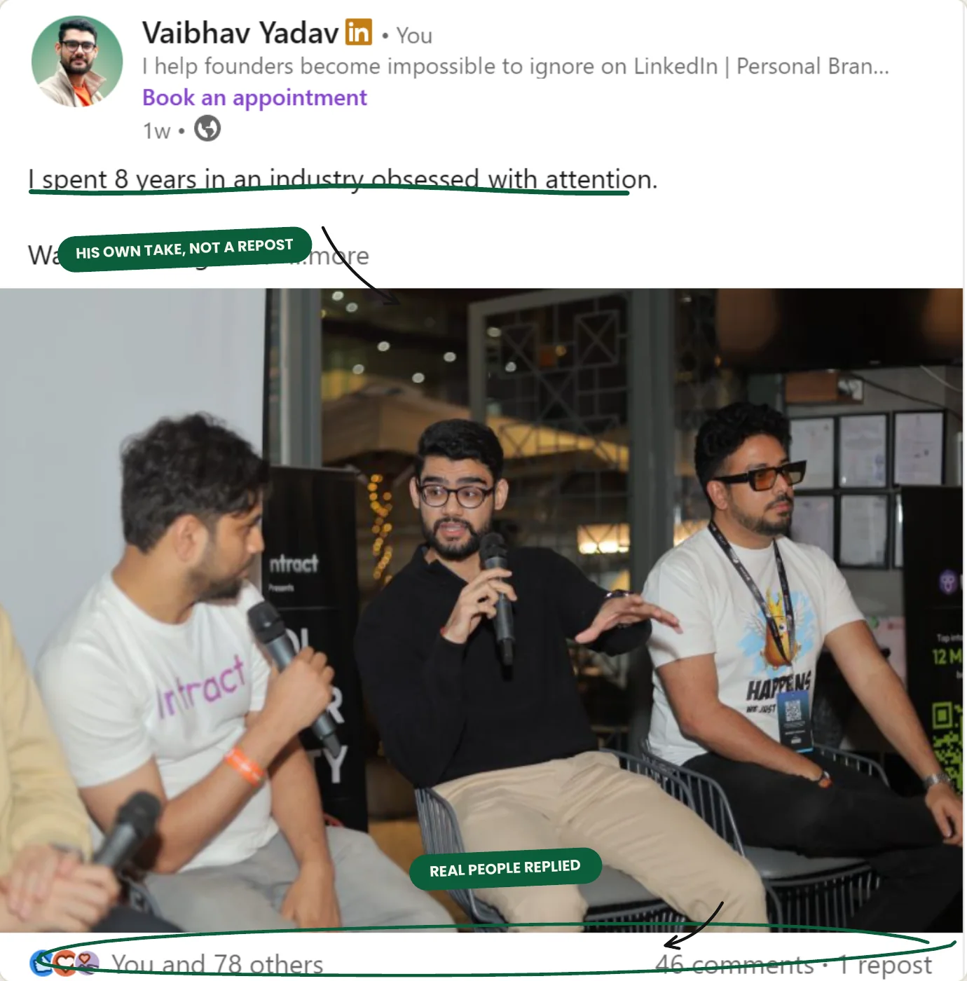 A LinkedIn post with real replies, written as the founder's own opinion