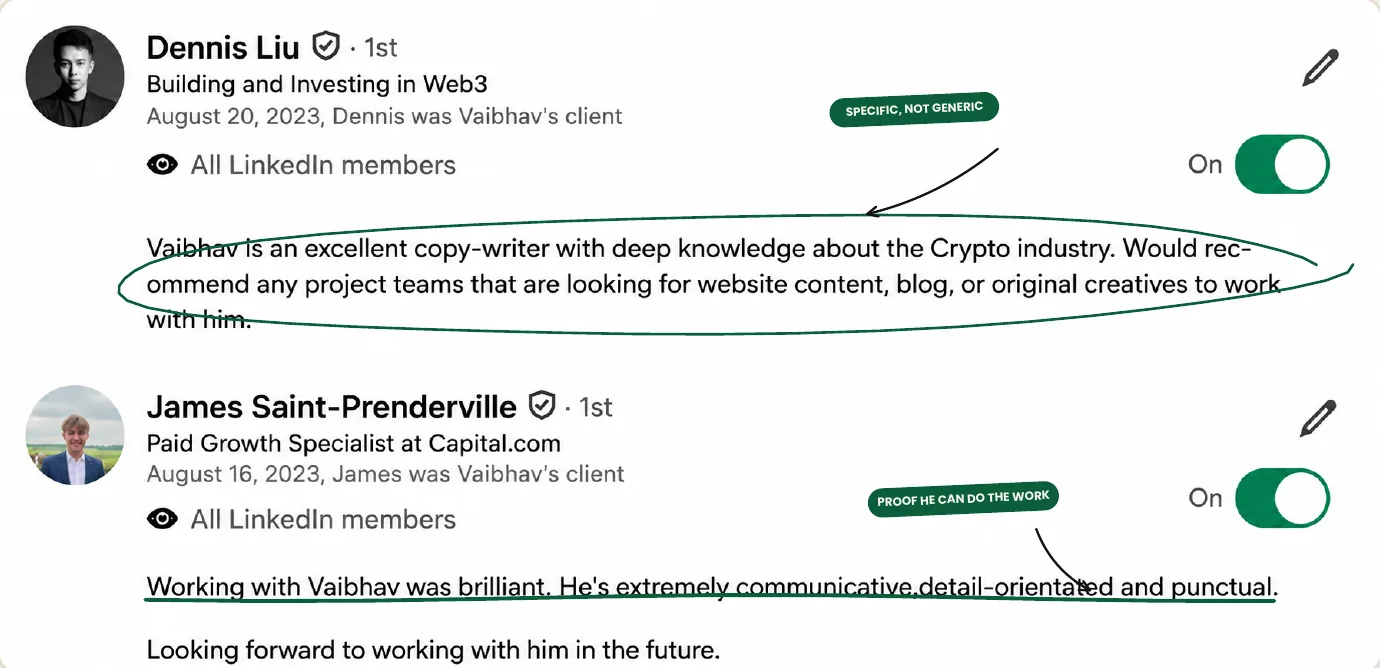 More LinkedIn recommendation examples that are specific and not generic
